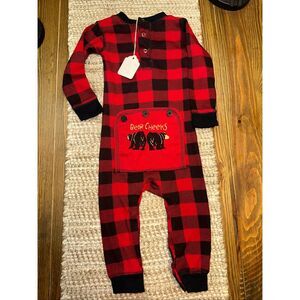 FLAP JACK One Piece Pajama Red Black Buffalo Plaid Rear Flap 12 months pajama sl